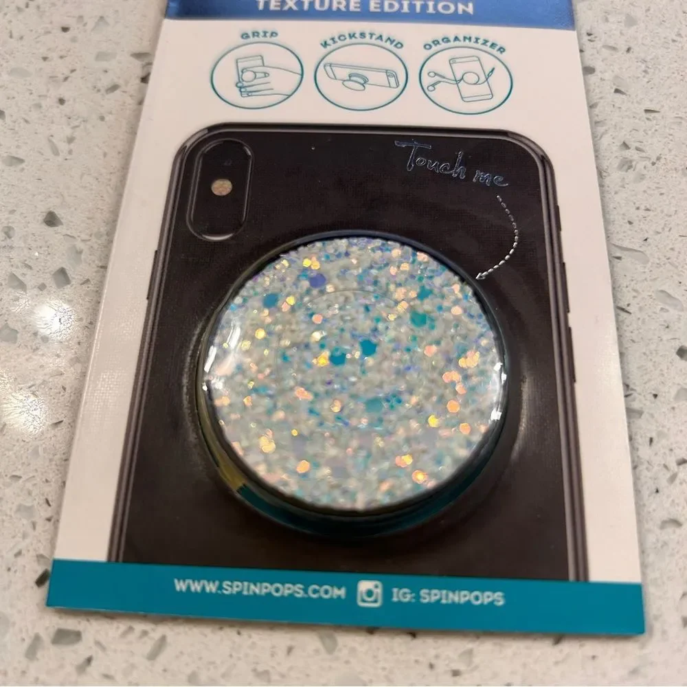 Lot of 2 NWOT SPINPOP Mirror & Sparkle phone Stand Secure Grip Cable Organizer